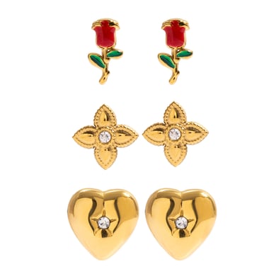 1 set di orecchini da donna in acciaio inossidabile color oro rosa h5 