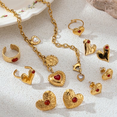 Heart Stainless Steel  Red Agate Necklaces Set h5 Picture3