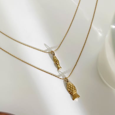 1 Stück Halskette mit Fisch-Anhänger aus Edelstahl in Goldfarbe h5 Bild5