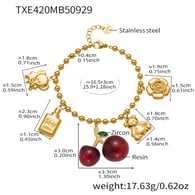 TXE420-Bracelet DIY Cerise Dorée 16+3cm Image6
