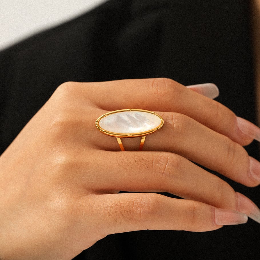 1 stuk eenvoudige roestvrijstalen gouden schelpvormige statement ring h5Afbeelding3