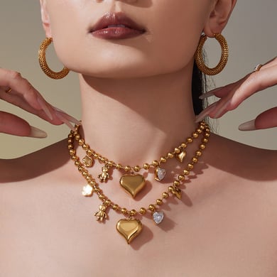 Collier avec pendentif en forme de cœur romantique en acier inoxydable couleur or pour femme, 1 pièce h5 Image4