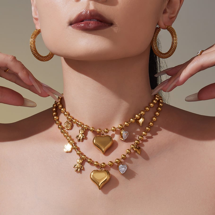 Collier avec pendentif en forme de cœur romantique en acier inoxydable couleur or pour femme, 1 pièce h5Image4
