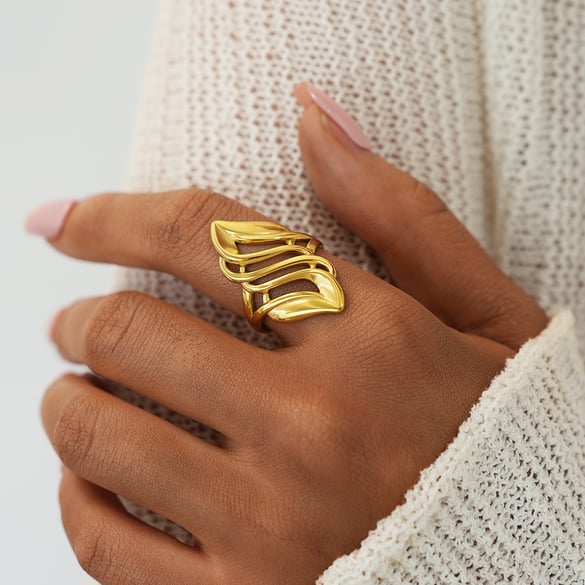 1 Piece Simple  Retro Irregular Shape Stainless Steel   Gold Color Women's Statement Rings