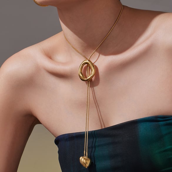 Collar con colgante minimalista de acero inoxidable en color dorado para mujer, 1 pieza 2