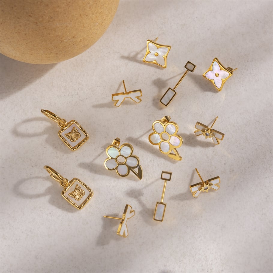 1 Pair Stainless Steel Gold Color Shell Stud Earrings h5Picture3