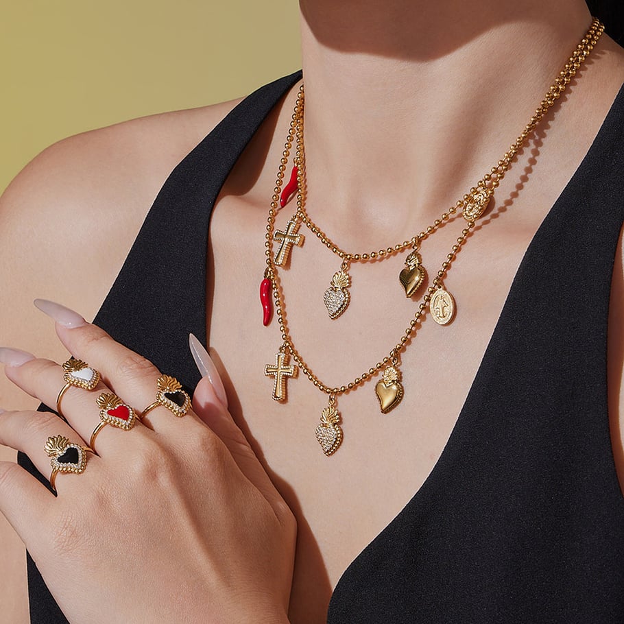 Parures de bijoux luxueuses en acier inoxydable et zircon couleur or pour femmes h5Image5