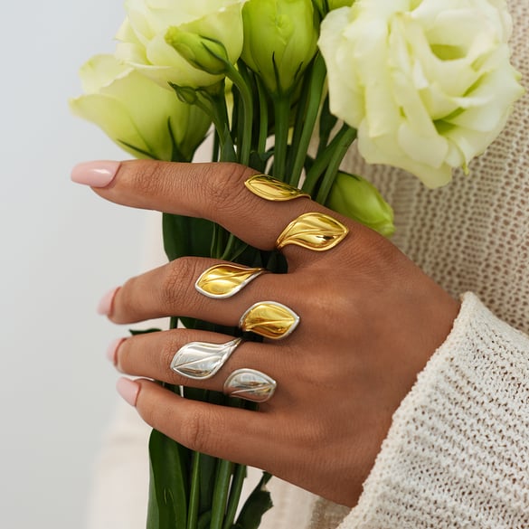 1 Piece Simple  Retro Leaf Stainless Steel   Gold Color Women's Statement Rings 2