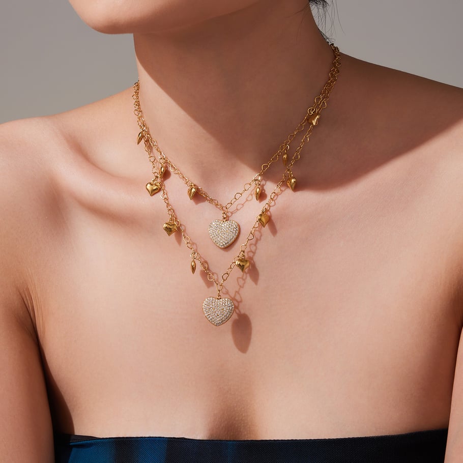 Collier pendentif en forme de cœur éblouissant en acier inoxydable, entièrement orné de zircons, pour femme h5Image5