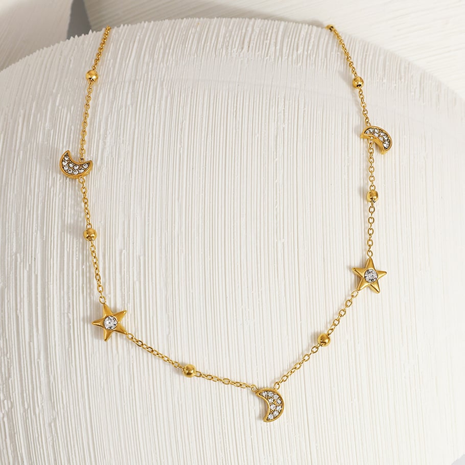 Collier simple en acier inoxydable pour femme, motif œil du diable, étoile et lune h5Image3