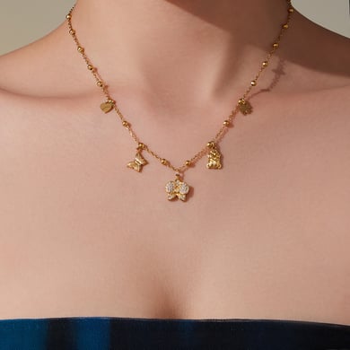 Collier avec pendentif Phalaenopsis en acier inoxydable couleur or pour femme, 1 pièce h5 Image5
