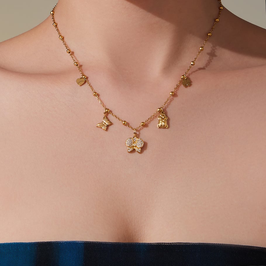 Collier avec pendentif Phalaenopsis en acier inoxydable couleur or pour femme, 1 pièce h5Image5