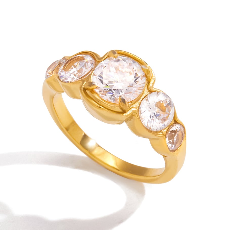 1 Stück Eleganter Kreis Edelstahl Gold Farbe Zirkon Damen Edelstein Ringe
