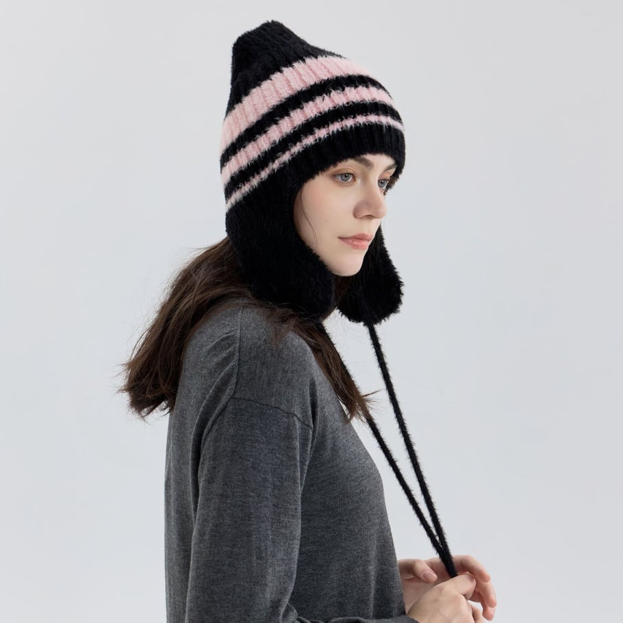 1 Stück Retro-Streifen-Strickmütze aus Nylon h5Bild2
