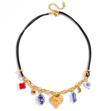 1 Piece Retro Heart Stainless Steel Gold Color Acrylic Women's Pendant Necklaces h5 