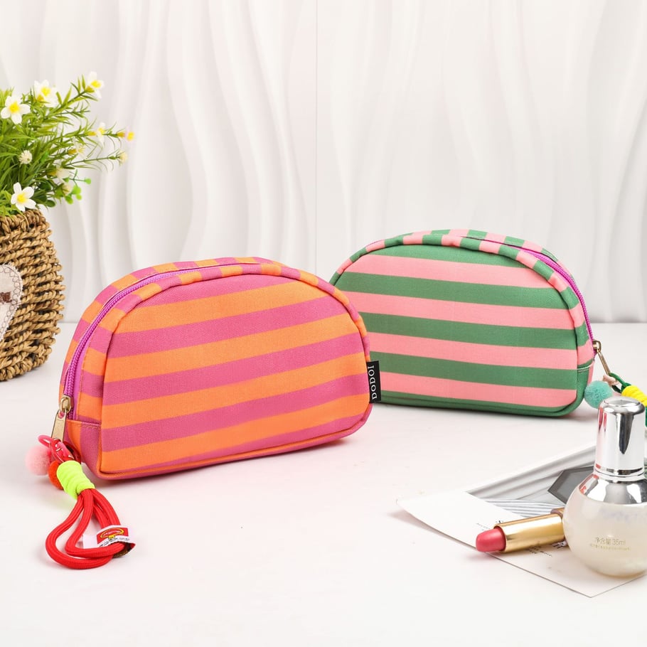 1 Stück einfache lässige Make-up-Taschen aus Streifenstoff für Damen h5Bild4