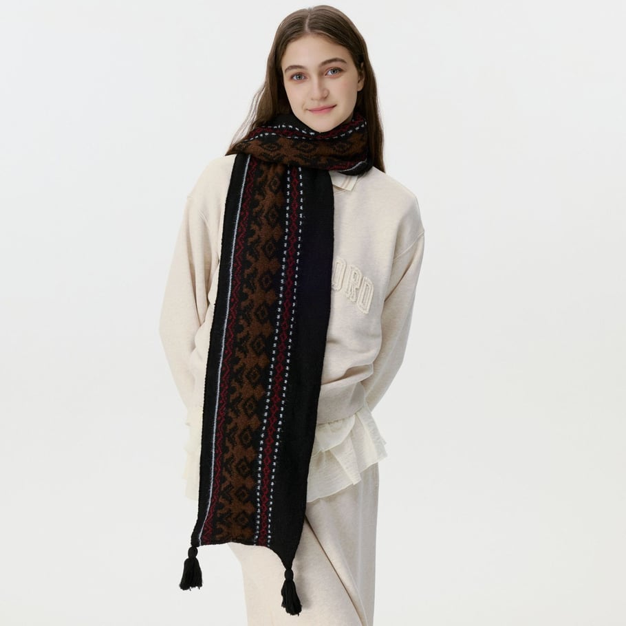 Sciarpa invernale da donna in lana Fair Isle vintage, 1 pezzo h5Immagine3