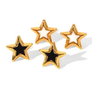 1 paio di orecchini a bottone in acciaio inossidabile color oro con stella smaltata h5 Immagine6