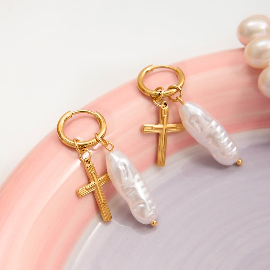 1 paio di eleganti orecchini pendenti da donna in acciaio inossidabile color oro dalla forma irregolare Immagine5