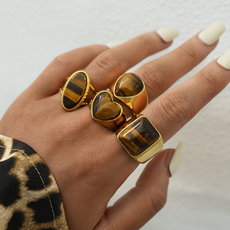 1 Piece Retro Irregular Shape Stainless Steel Gold Color Women’s Statement Rings h5Picture4