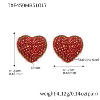 TXF450-Boucles d&#39;oreilles cœur rouge Image4