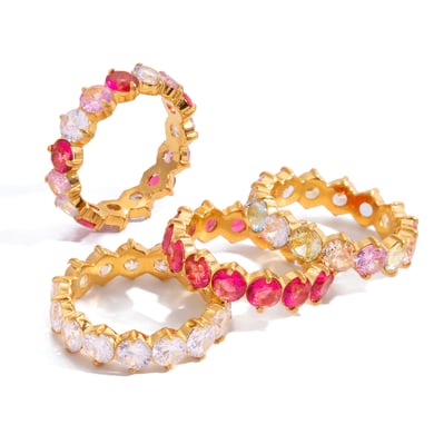 1 Piece Shinning Circle Stainless Steel Gold Color Zircon Women's Gemstone Rings h5 Picture6