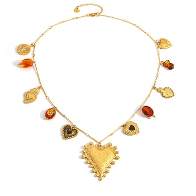Collier avec pendentif en forme de cœur et de fleur en acier inoxydable pour femme, 1 pièce h5 Image5