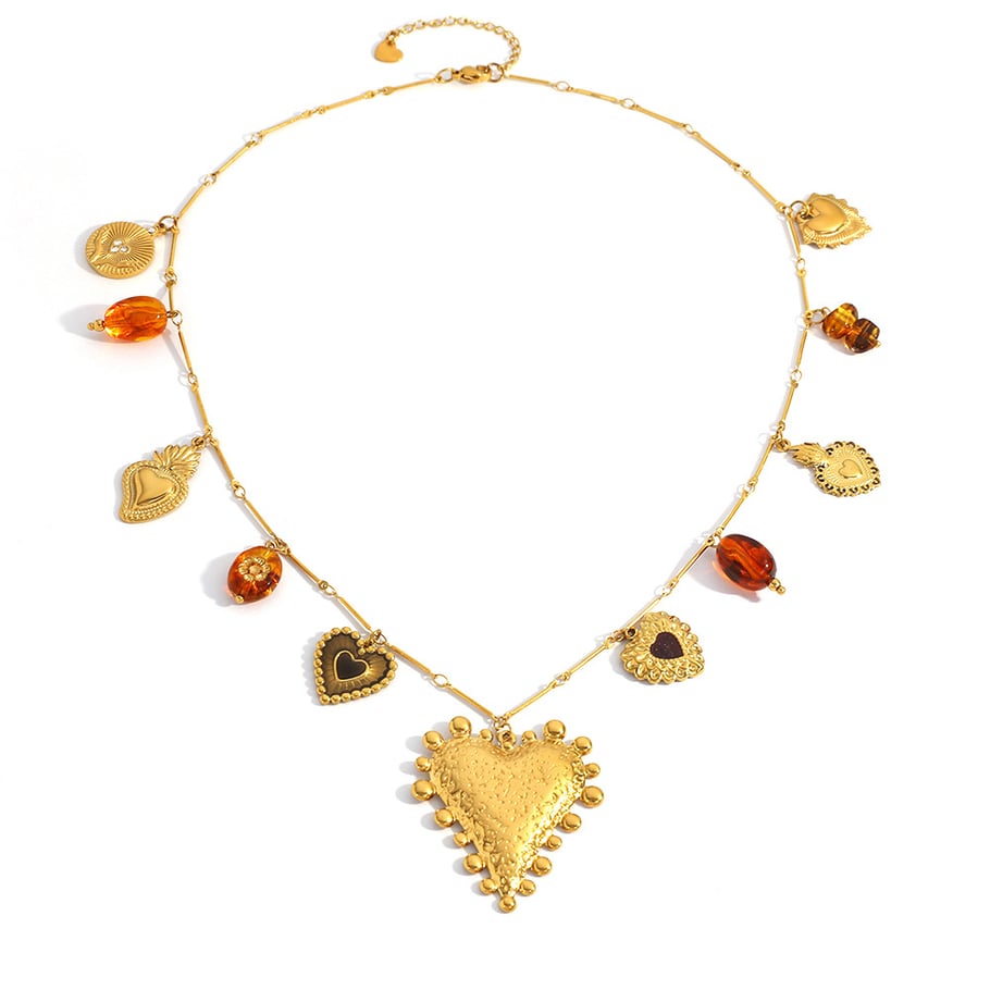 Collier avec pendentif en forme de cœur et de fleur en acier inoxydable pour femme, 1 pièce h5Image5