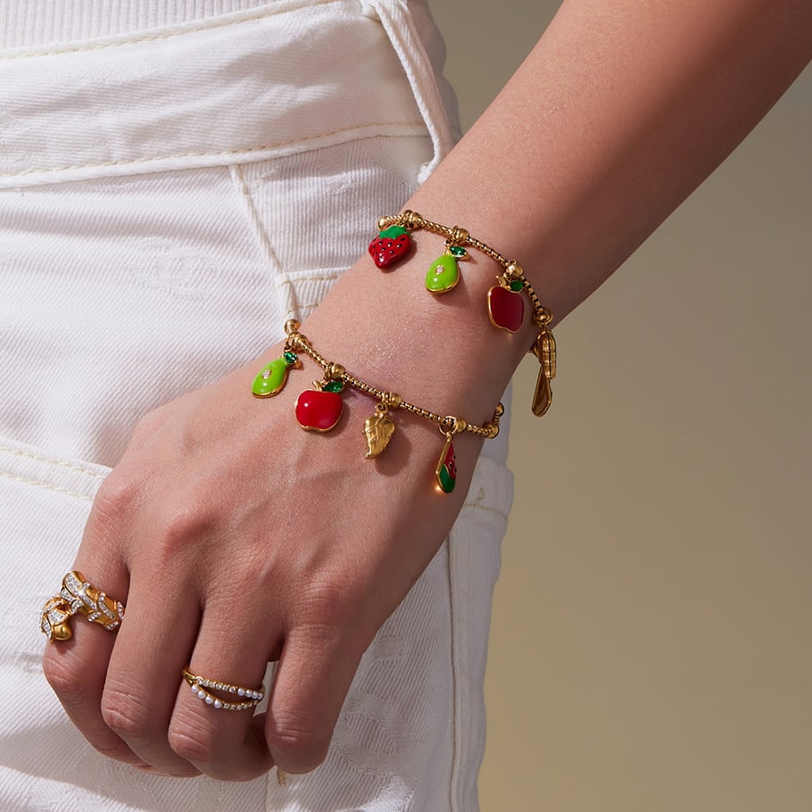 Conjuntos de joyas para mujer de acero inoxidable color dorado con forma de fruta linda de la serie Polychrome h5Imagen2