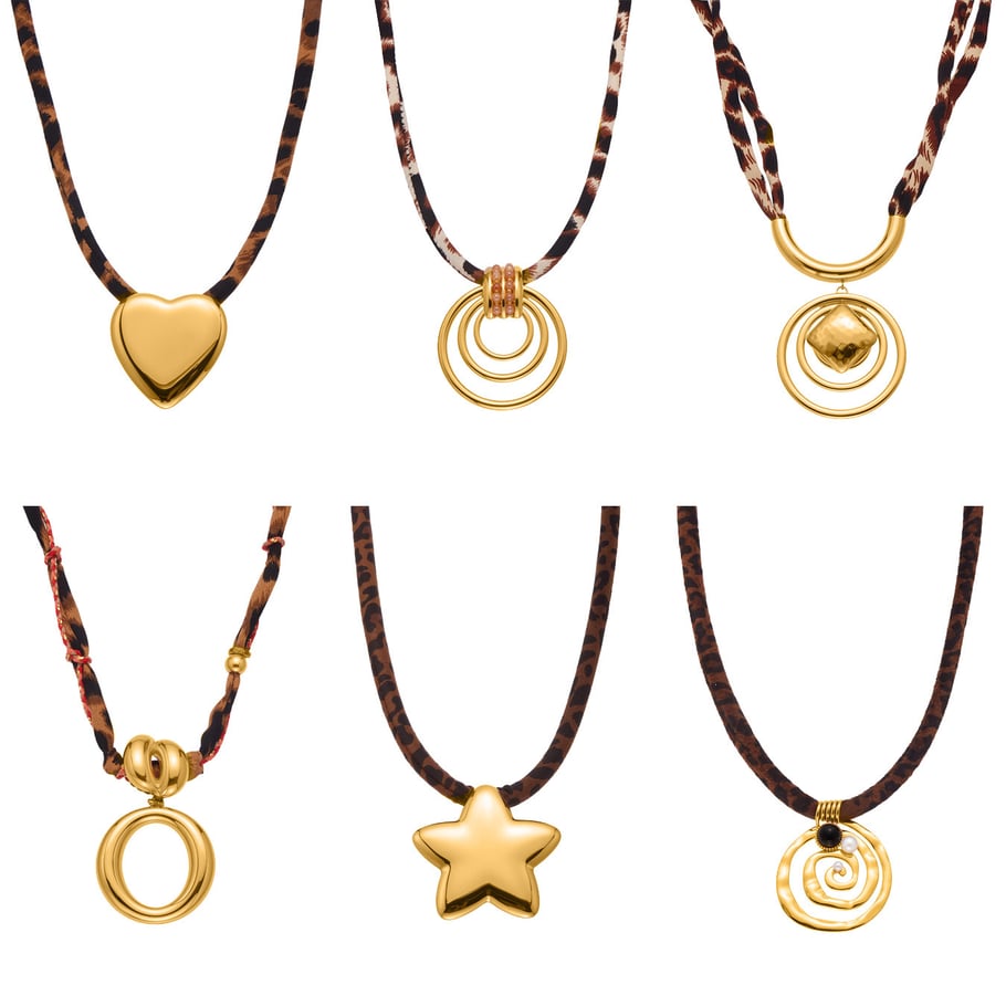 1 collar con colgante de acero inoxidable dorado con hilo retro para mujer h5Imagen5