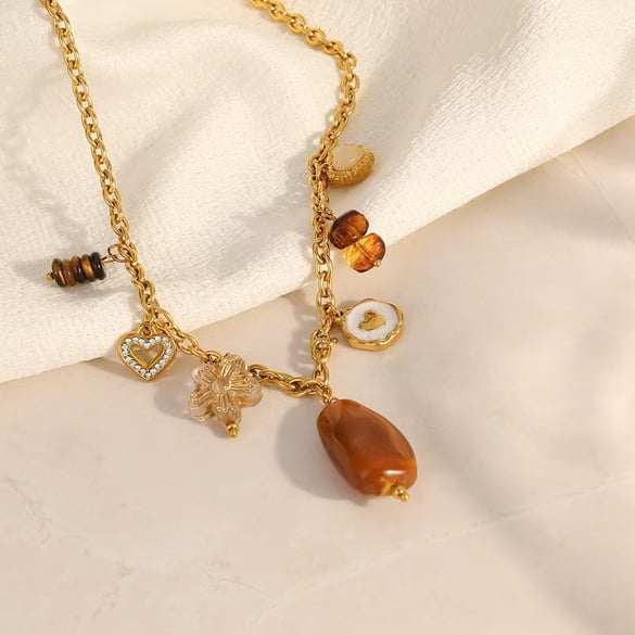 Collana con ciondolo a forma di cuore con fiore in acciaio inossidabile, 1 pezzo, da donna 2