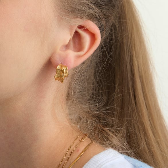1 Paar Creolen aus Edelstahl mit unregelmäßigem Hammermuster in Goldfarbe für Damen