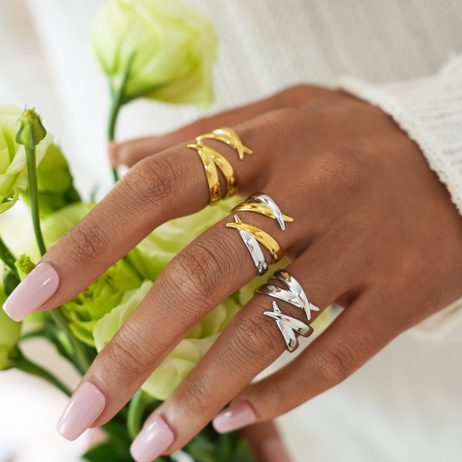 1 Piece Simple Geometric Lines Stainless Steel Gold Color Women's Statement Rings h5Picture5