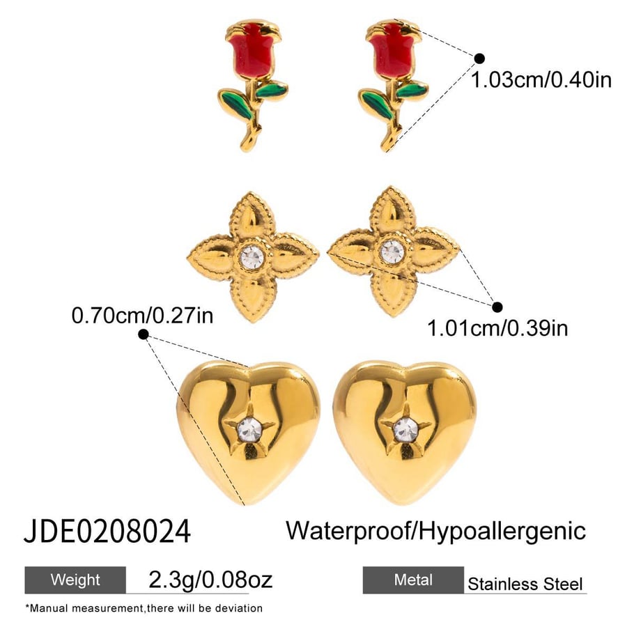 1 set di orecchini da donna in acciaio inossidabile color oro rosa Immagine2