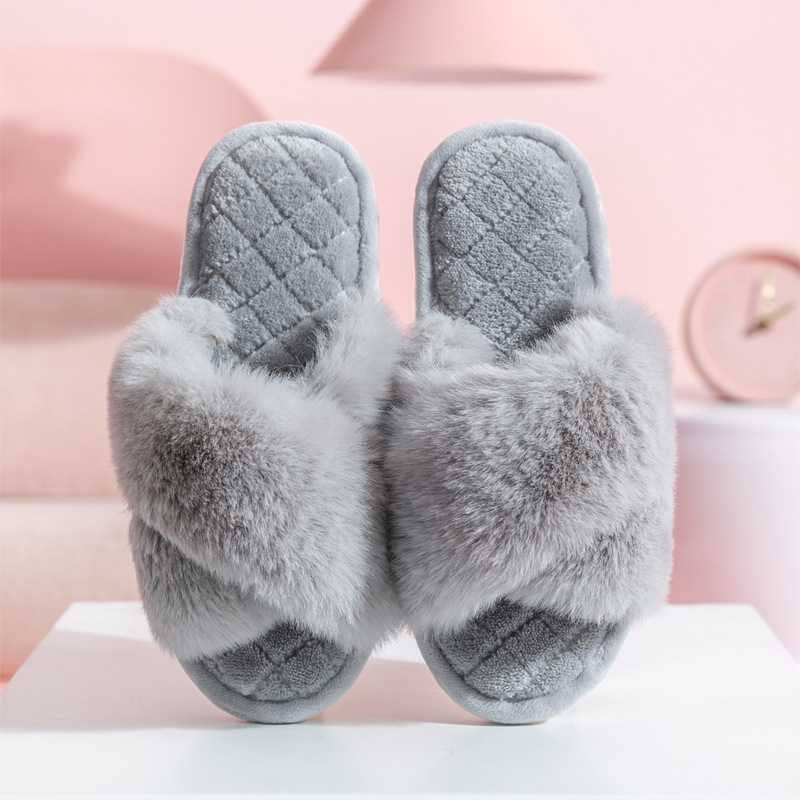 1 Pair Solid Color Home Plush Slippers