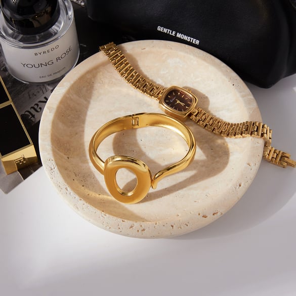 1 Piece Classic Circle Stainless Steel Gold Color Women's Bangles 2