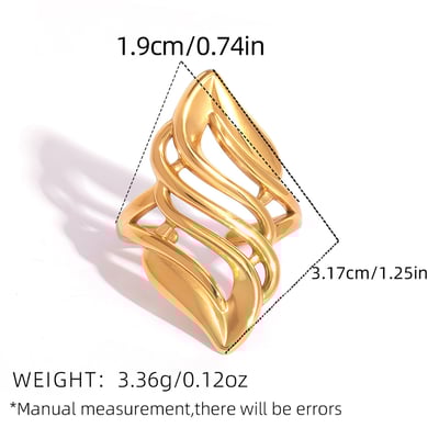 1 stuk eenvoudige retro onregelmatige vorm roestvrij staal goudkleurige dames statement ringen h5 Afbeelding2