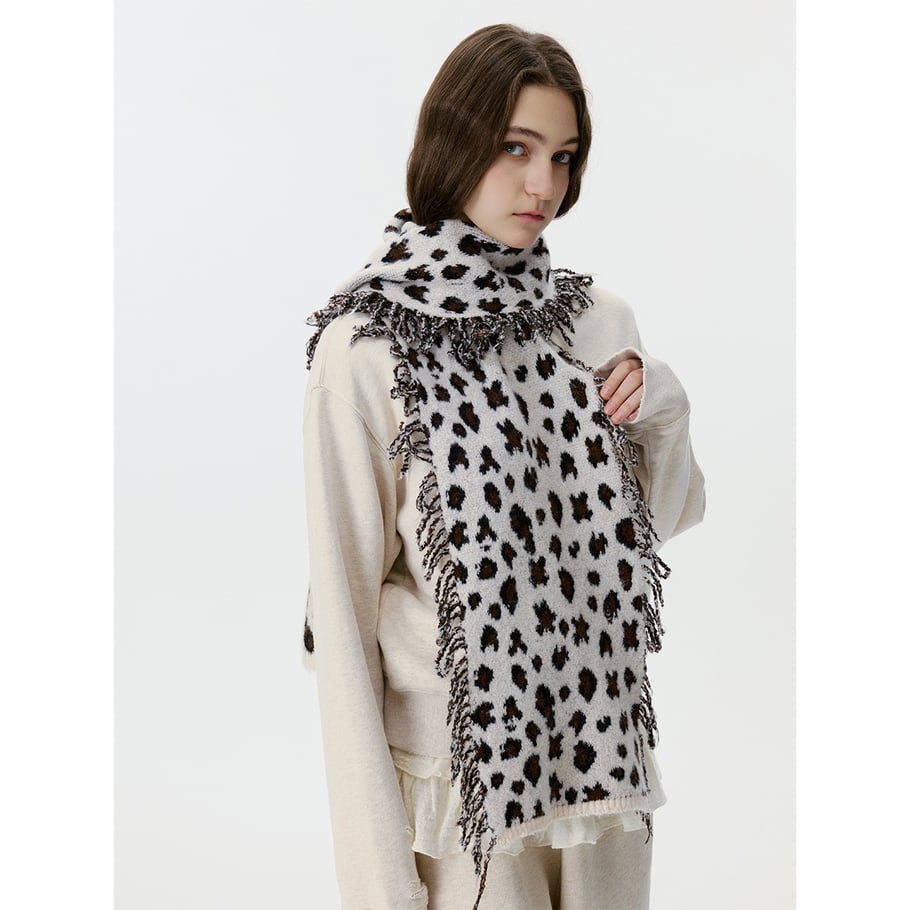 Sciarpa invernale da donna in lana con nappe e stampa leopardata, 1 pezzo h5Immagine3