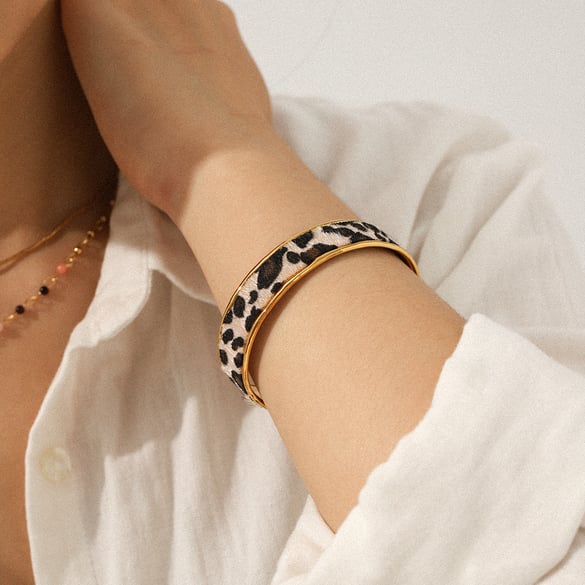 Bracelet jonc léopard en acier inoxydable couleur or, 1 pièce