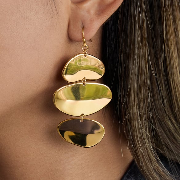 Schlanke, unregelmäßige, ovale Schmucksets aus Edelstahl in Goldfarbe für Damen 2