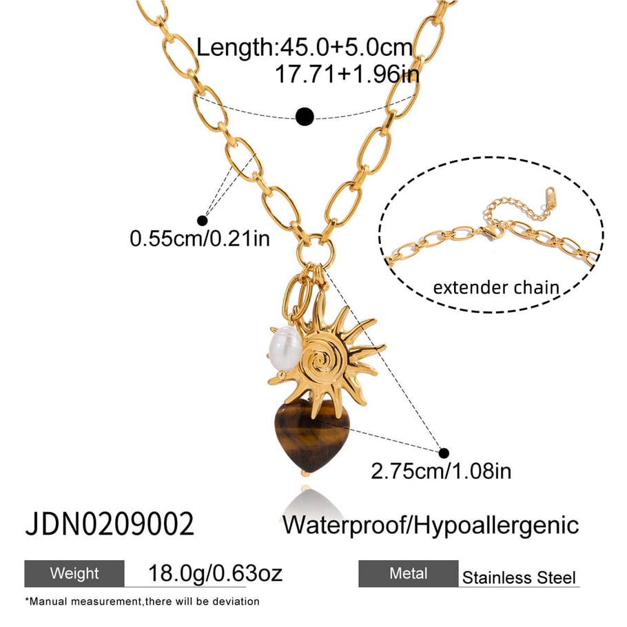 1 Piece Vintage Heart Stainless Steel Gold Color Natural Stone Women's Pendant Necklaces h5Picture2