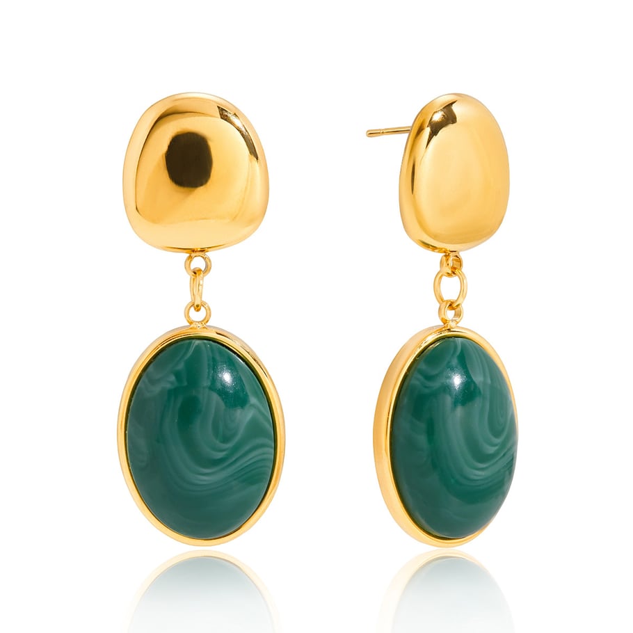 1 paar retro groene cirkelvormige oorbellen van roestvrij staal met gouden acryl voor dames
