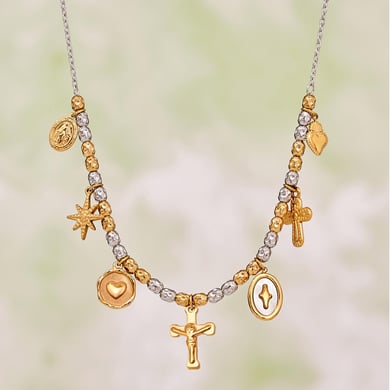 Parures de bijoux vintage en acier inoxydable pour femmes, couleurs mixtes or et argent, croix h5 Image3
