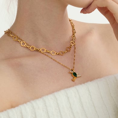 1 Stück Radiant Zirkon Vögel Edelstahl Gold Farbe Damen Anhänger Halsketten h5 Bild4