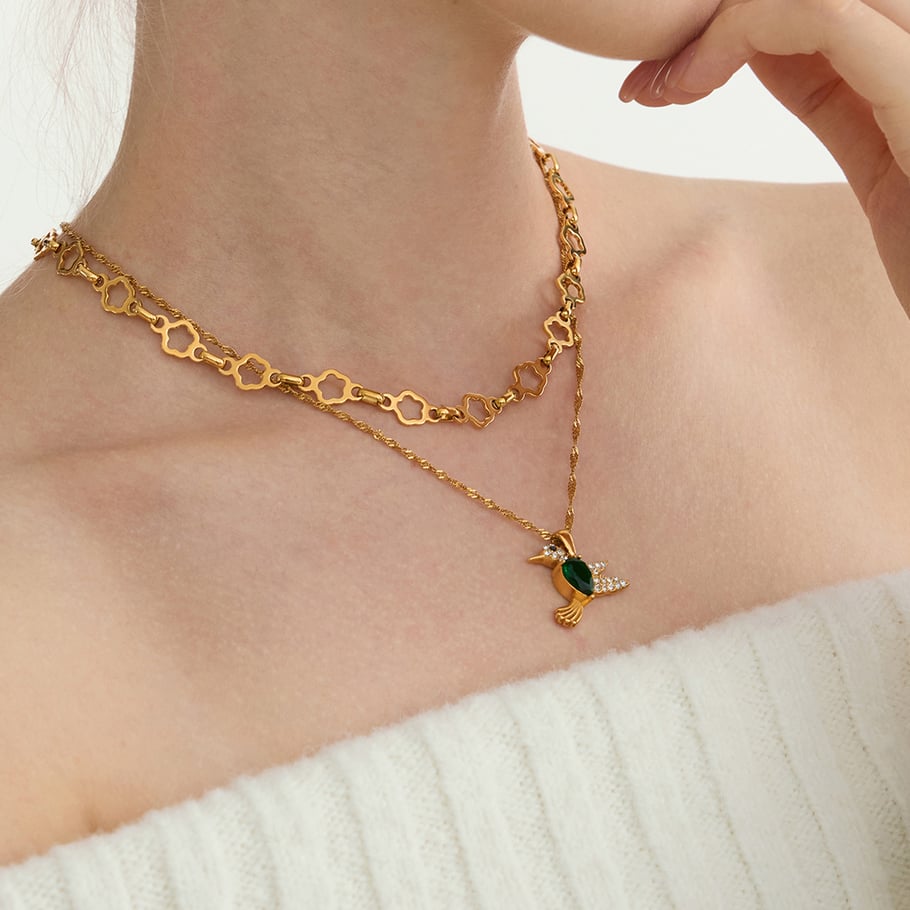 1 Stück Radiant Zirkon Vögel Edelstahl Gold Farbe Damen Anhänger Halsketten h5Bild4