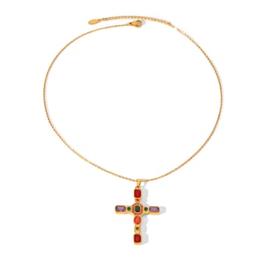 1 stuk kruis roestvrij staal goudkleurige zirkoon hanger ketting h5 Afbeelding6