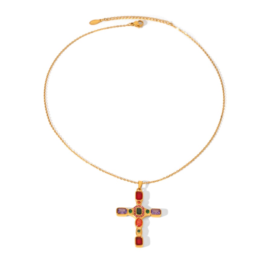 1 stuk kruis roestvrij staal goudkleurige zirkoon hanger ketting Afbeelding6