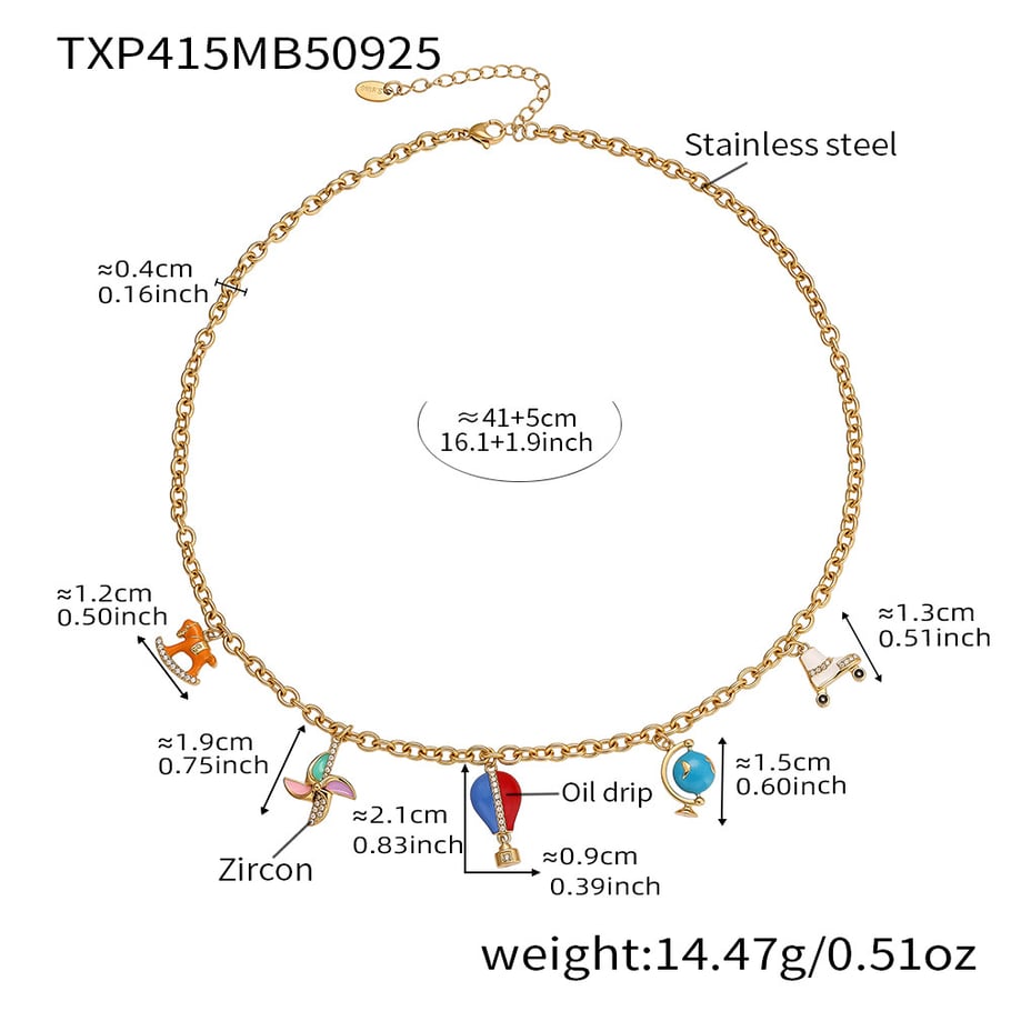 Parures de bijoux pour femmes en acier inoxydable couleur or et zircone, motif montgolfière design