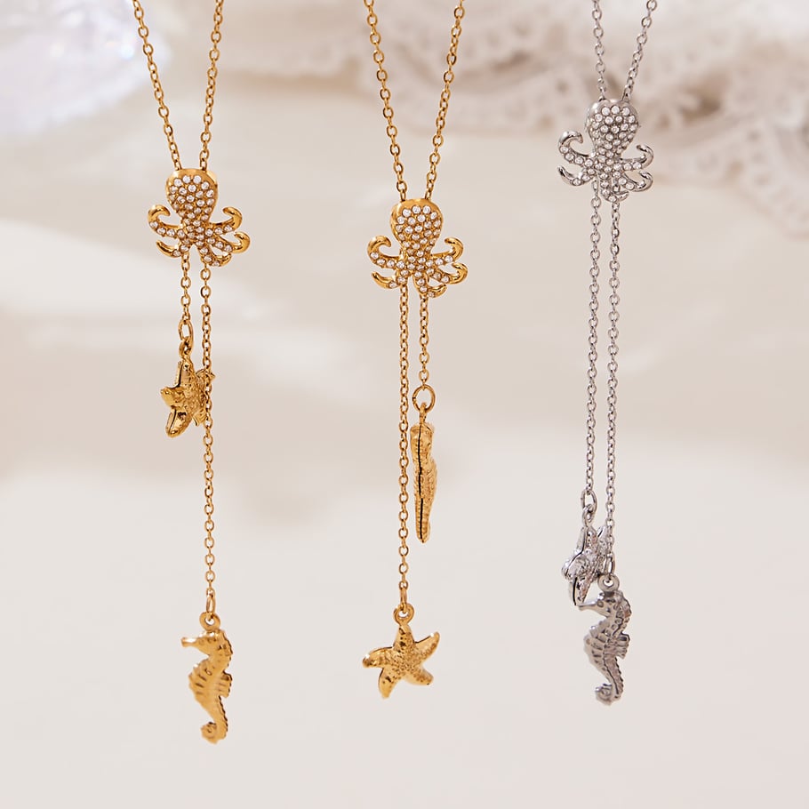 Collier pendentif pour femme en acier inoxydable couleur or et zircon, série Marine, 1 pièce h5Image3