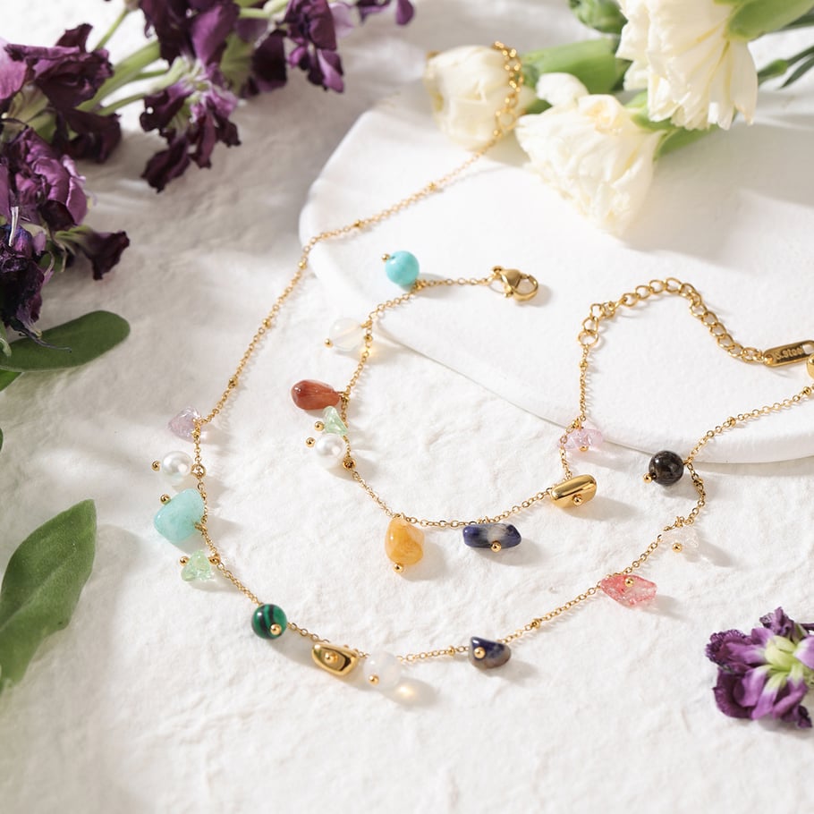 Klassische unregelmäßige Form Naturstein Edelstahl Damen Schmuck Sets h5Bild3